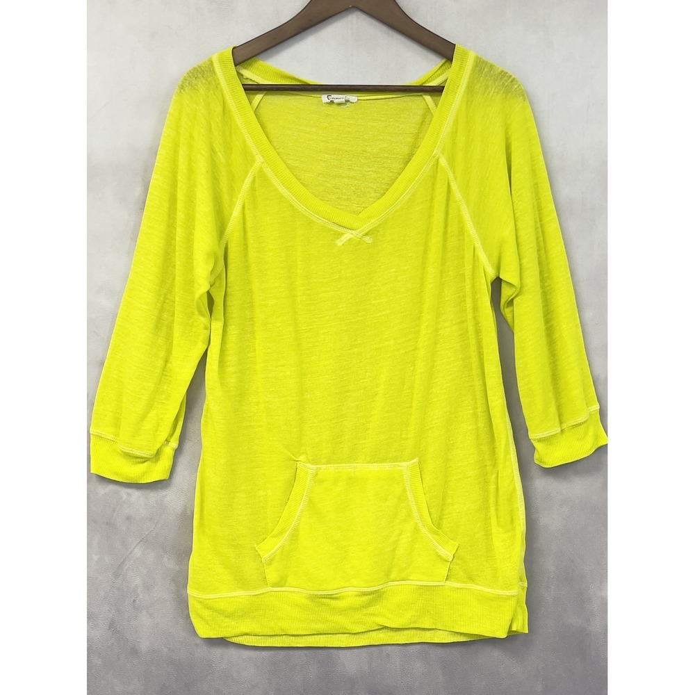Energie Neon Yellow Slub Knit Top Women XL Y2K Indie Bright Urban Dopamine Retro